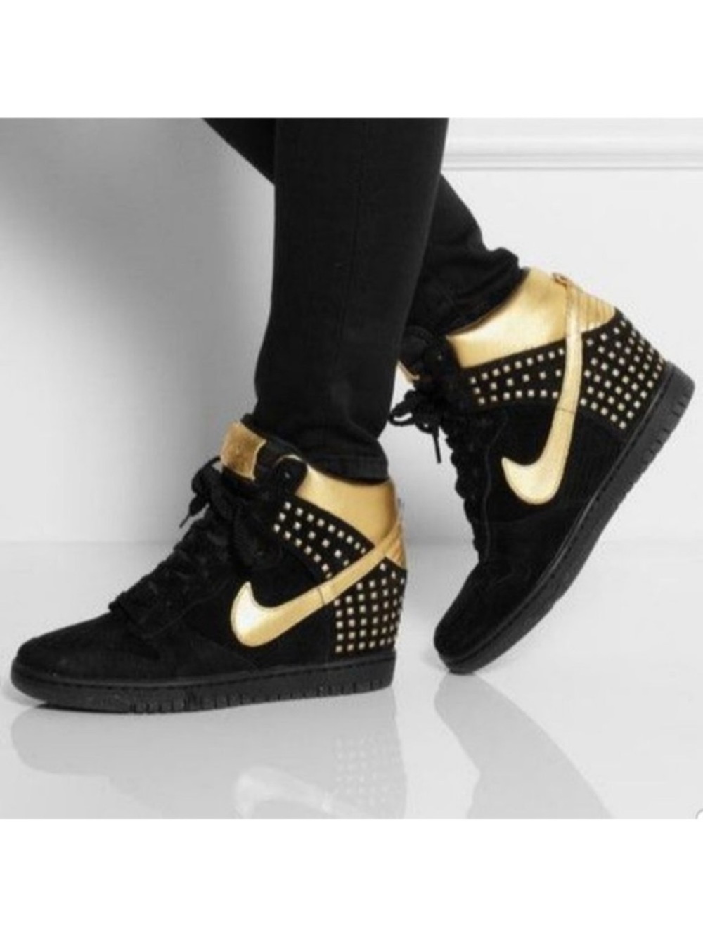 Nike Dunk Sky High Black and Gold Studs Edition Wedge Sneaker size 8